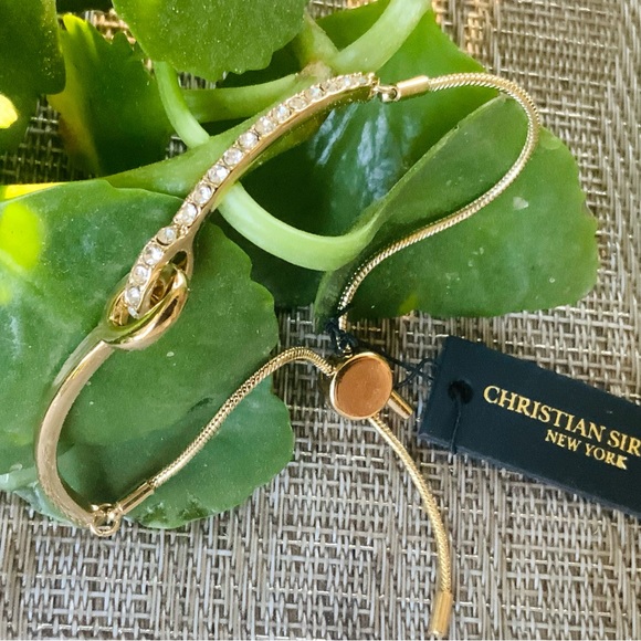 CHRISTIAN SIRIANO BRACELET ⭐️ GOLD TONE Metal KNOT/CRYSTAL SLIDER ⭐️NEW W/TAGS - Picture 3 of 7